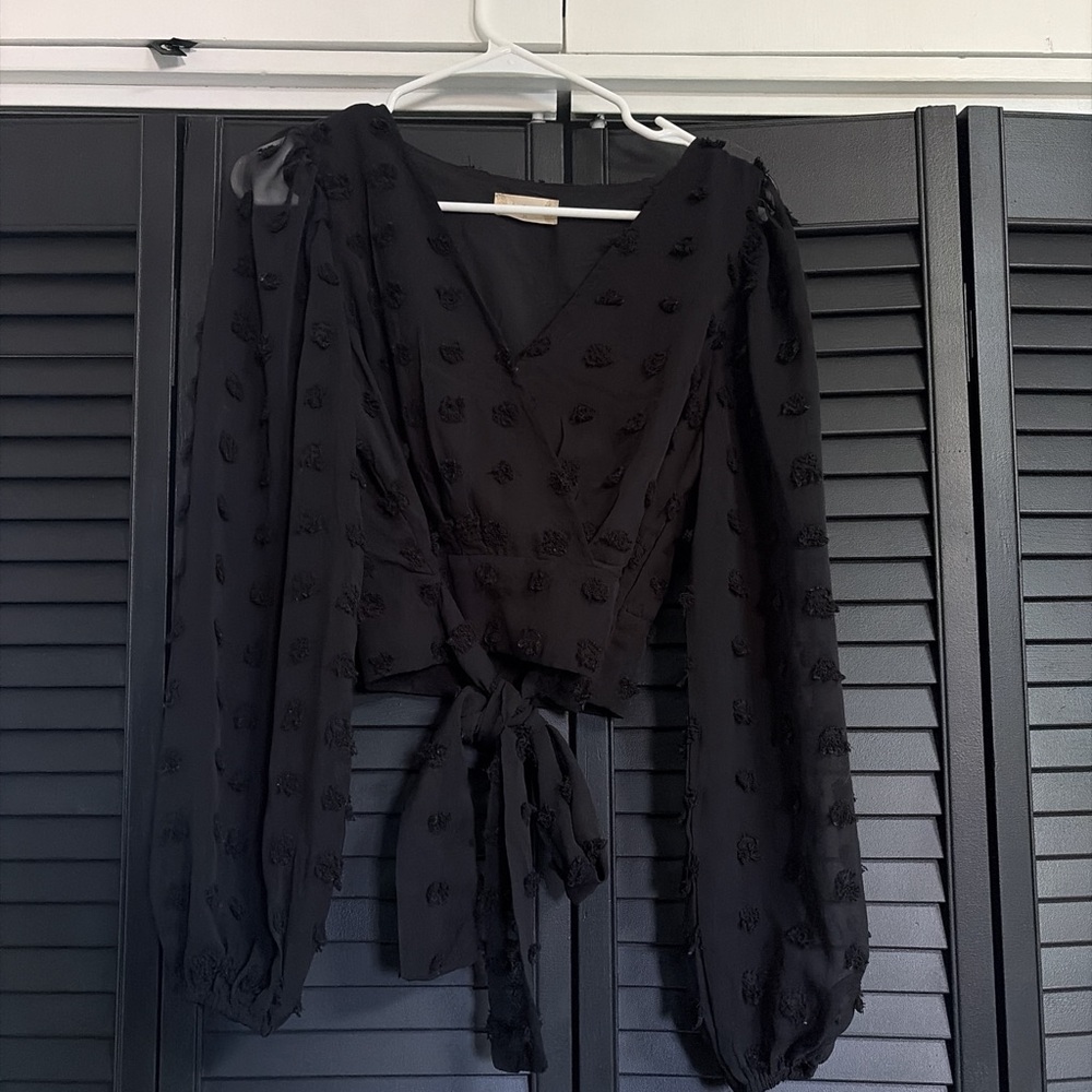 Altar'd State Black Textured Wrap Blouse